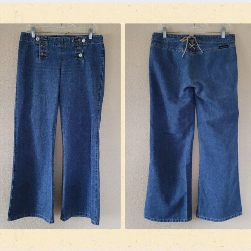VTG Abercrombie & Fitch Wide Leg Jeans Womens Sz 6 Medium Wash Mid Rise y2k 90s